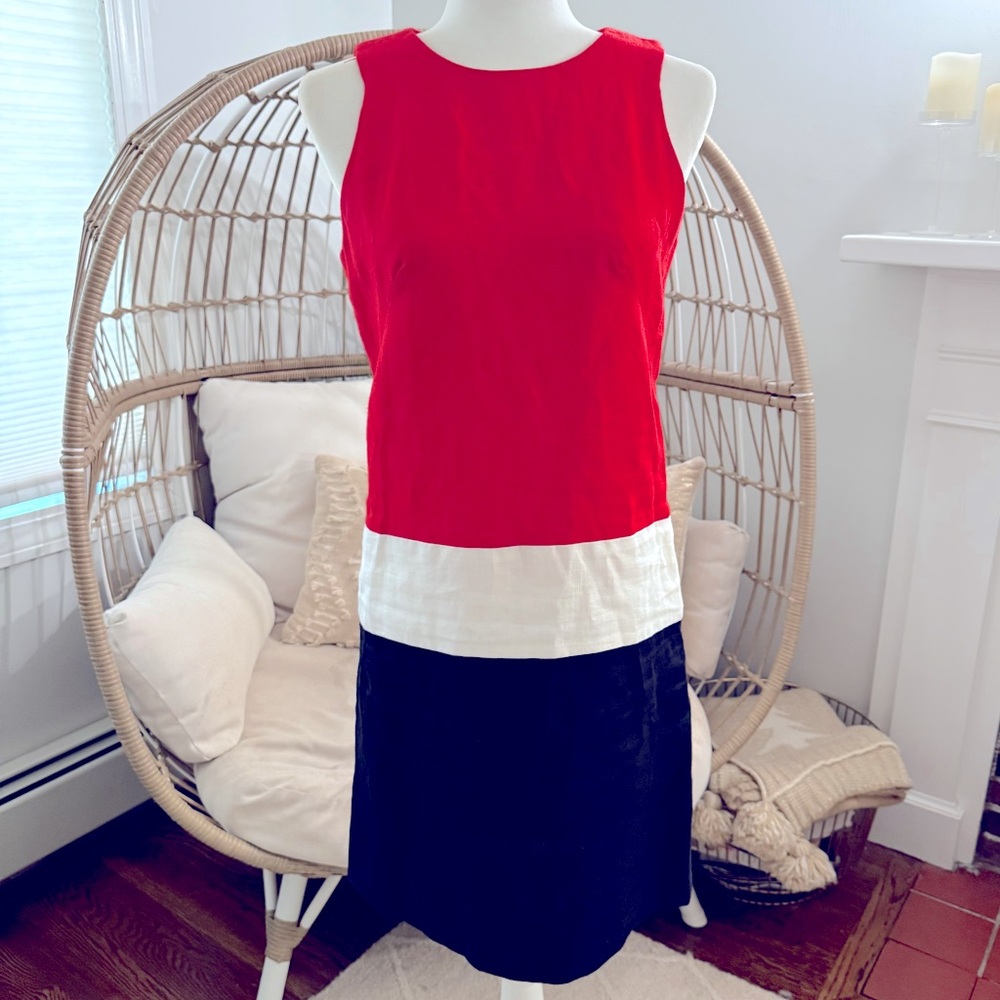 Sara Campbell Linen Colorblock Dress Red White Blackâ Size 2 Made in USA Chic